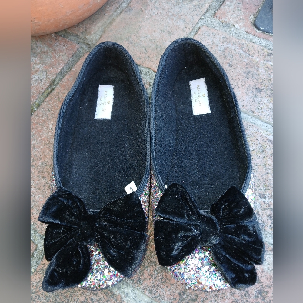KATE Spade NEW YORK SUSSEX GLITTER BALLET SLIPPERS Multi Glitter Velvet Bow 7M